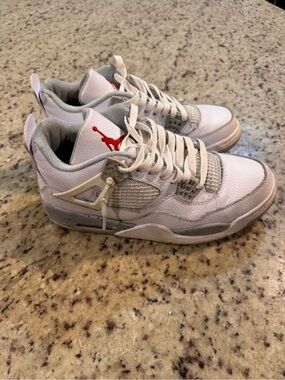 Jordan White and Gray Low Top Sneakers with Red Jumpman